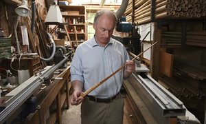 Edward Barder tends to make conventional split cane fishing rods at his workshop in Newbury, Berkshire