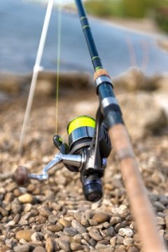 contemporary clean fly rod outdoors on a lawn