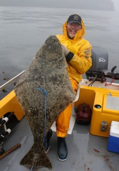 the writer with a Queen Charlotte halibut.